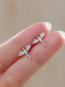 1 Pair Minimalist Mini Magic Dragon Copper Stud Earrings, Fashionable Design Suitable For Women's Daily Wear - Multicolor - View 9