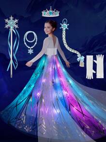 UPORPOR Light Up Princess Dress With Sleeve For Young Girl, Syncs With Music, App Remote Control, For Halloween, Birthday Party And Christmas, Kids Party Dress, Cosplay Costume (Battery Not Included)