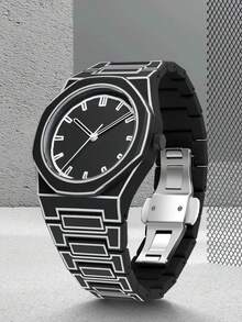 TOMI 经典商务男士手表套装，塑料表带哑光油石英表，时尚男士手表套装适合日常生活、节日礼物、父亲节礼物 - 黑色 - 查看 7