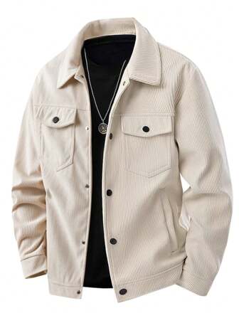 Men's Solid Color Long Sleeve Single-Breasted Corduroy Outdoor Jacket , Fall Winter
