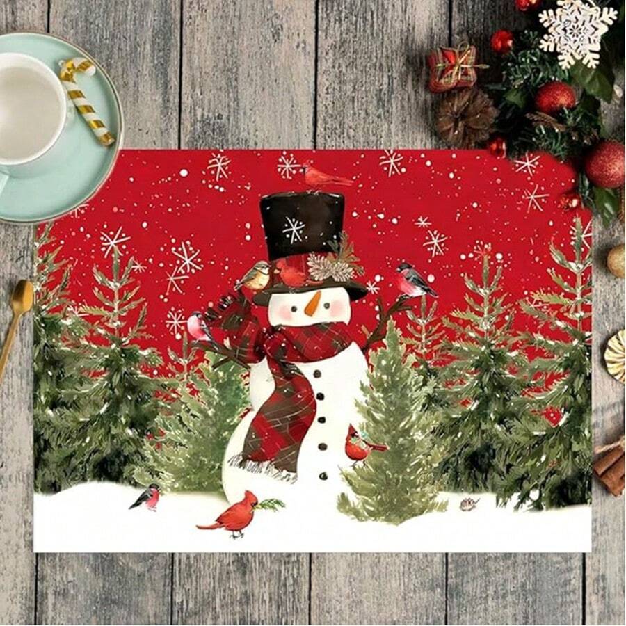 12 piezas/24 piezas Manteles individuales de muñeco de nieve navideño, Banderas de mesa de muñeco de nieve, Manteles de invierno, Adecuados para la decoración de la cocina y la mesa de comedor en Navidad