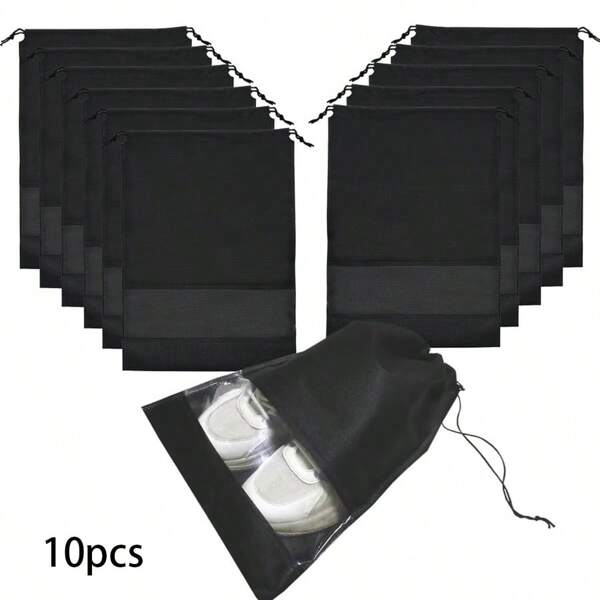 10pcs Black Shoe Organizer Home Travel Dustproof Shoe Organizer Shoe Bags Travel Dustproof Shoe Bags For Storage Transparent Shoe Bags Travel With Drawstring, Suitable For Travel Carrying, Storage Bag For School School Accessories School Stuff