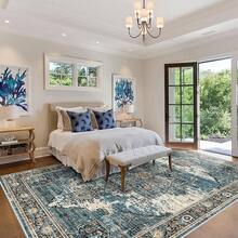 9x12 Area Rugs Living Room - Large Boho Stain-Resistant Rugs With Non-Slip Backing, Vintage Design Bedroom, Beige/Brown, Home Decor Floor - Blue - View 2