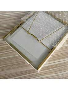 1 件金色高清玻璃浮动相框，带不同尺寸相框，桌面展示金属立式压花相框，适用于婚礼、派对、家居装饰，随机预设图片