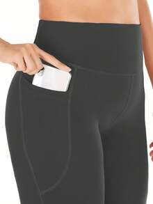 女士喇叭瑜伽裤高腰瑜伽裤带口袋喇叭工作裤健身裤 - 深灰色 - 查看 5