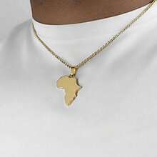 African Necklace, Golden African Map Pendant Necklace, Stainless Steel Gold-Plated African Jewelry, High-Quality African Jewelry Gifts For Family And Friends
