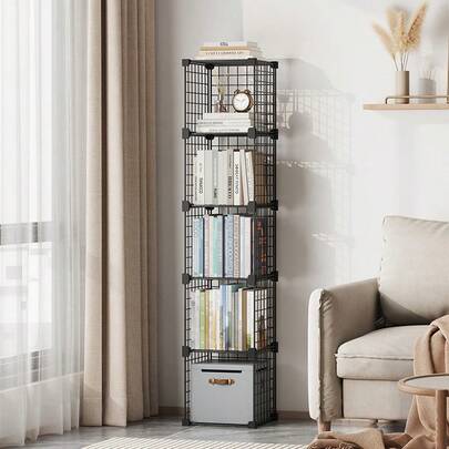 Organizador de armazenamento cúbico de 1 peça, organizador e armazenamento de armários cúbicos, suporte de arame de metal, prateleiras modulares empilháveis, para casa, escritório, quarto de criança, caixa de armazenamento cúbica preta