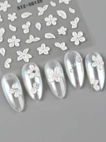 FULL BEAUTY 2 Stück 5D geprägte Fünf-Blüten-Nagelkunst-Aufkleber, bunte Blüten-Charms für Herbst und Winter, selbstklebende Nageldekore, weiße Nägel, Hochzeit Maniküre Dekorationen, Nagelzubehör
