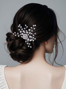 1 Conjunto de Três Pentes Laterais de Folha de Liga Doce e Adorável com Pérola Falsa, Brilhante Strass, Romântico, Acessórios para Cabelo de Noiva, Casamento, Coiffure, Tiara, Festa de Aniversário, Festa de Feriado, Acessórios de Cabelo Delicados de Fada