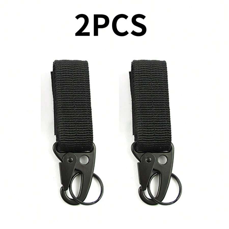 2PCS Outdoor Carabiner Molle Clip Nylon Key Hook Hanging Belt Webbing Strap Buckle - Black - View 1