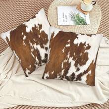 2pcs Cow Print Throw Pillow Covers - Western Style, Zipper Closure, Suitable For Home, Office, Bedroom, Living Room, Sofa Decoration,Without Inserts, Polyester 100%,16x16 18x18 20x20 Inches, Single-Sided Print. - Multicolor - View 2