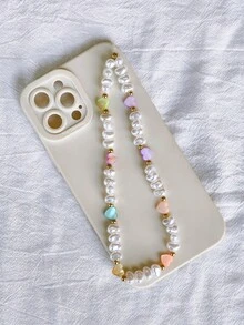 1pc Faux Pearl Shell Heart Decor Accessory, Phone Lanyard, Camera Strap - Multicolor - View 6