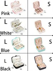 1 pieza Caja de almacenamiento de joyas de gran capacidad, caja de joyas de viaje, caja de almacenamiento de múltiples compartimentos, adecuada para collares, anillos, aretes, pulseras, materiales de PU, esencial para la temporada de regreso a clases y regalos navideños. - multicolor - Ver 9