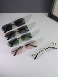 1pc/5pcs Metal Frameless Gear Gradient Rectangular Fashion Glasses, Fashionable Street Style Eyewear For Daily Wear