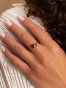 Custom Birthstone Ring, Double Gemstone Heart-Shaped Birthstone Ring. It's A Simple And Personalized Gift, Suitable For Giving To Friends, Besties, Mothers, And Couples. It's An Ideal Personalized Gift For Occasions Like Valentine's Day, Mother's Day, Christmas, Anniversaries, Birthdays, Etc., Gold, Stylish, Colorful, Ideal Gifts For Her, Her, Boyfriend, Girlfriend, Dad, Mom, Family, Friends, For Anniversaries, For Graduation, For Prom, For Party, Gold Jewelry, High School Senior High School Students, College Students, University Students, Freshman, Sophomore, Underclassmen