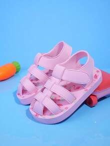 1 Pair Kids Girls Cute Foaming Slippers With Flamingo Pattern, Fashion Versatile For Daily Wear, Adjustable Magic Tape Closure, Lightweight Breathable Non-Slip Sandals - Pink - View 9