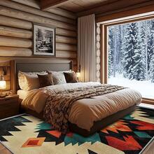 3x5 Rugs, 2x3 Rug, Southwestern Rustic Area Rug, Colorful Geometric Door, Washable & Non - Slip Small Carpet, Home Decor - 橘色,藍綠色,深綠色,棕褐色 - 查看 3