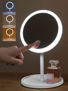 1 pieza Espejo de maquillaje LED con 3 colores, regulable al tacto, carga USB, espejo de tocador portátil para dormitorio, residencia universitaria, sala de vestir