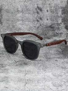 新款深棕色眼镜 女士复古木腿盒式圆脸眼镜 时尚眼镜。 - 無色 - 查看 5