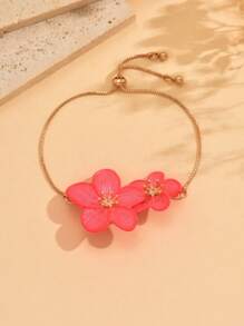 1 件可调节粉色花朵手链，女士优雅奢华设计，百搭花卉珠宝，适合日常佩戴、海滩、派对、送给家人和朋友的礼物 - 彩色 - 查看 2