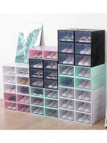 6 piezas cajas organizadoras para zapatos plástico apilable ensamblable organizador transparente práctico almacenamiento calzado hogar espacio vertical adaptable fácil usar - Blanco - Ver 5