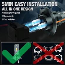 TOAUTO 2Pcs H4 Socket Base LED Car Headlight 80W High Power Turbo Bulb 6000K 20000LM Chip Mini Led Light Plug & Play Wiress With Fan - H7 - View 9