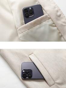 Herren einfarbige Cord-Outdoorjacke mit Knopfleiste, Langarm, für Herbst und Winter