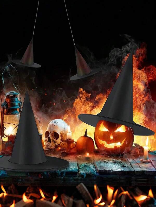 Witch Hat,Halloween Hanging Witch Hat With Hanging Rope,Halloween Party Yard Decorations And Carnival Witch Costume Accessories,Halloween Costume Accessories - Black