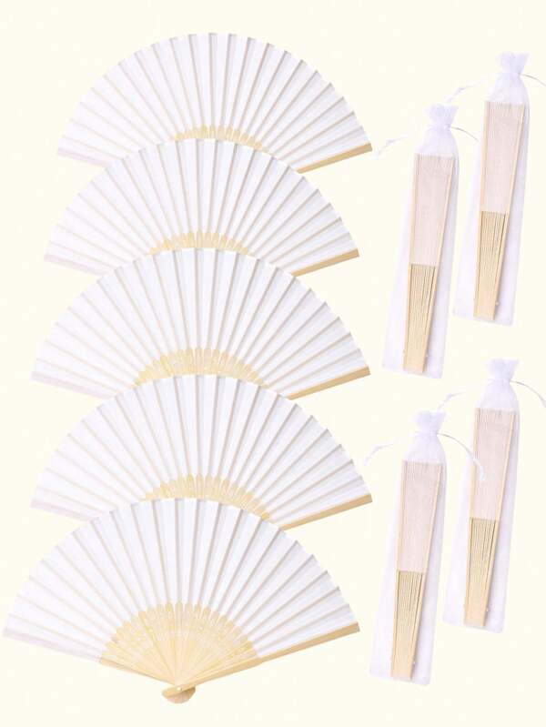 1pc/6pcs/16pcs/26pcs White Folding Fan Bag Set,Folding Fan And White With Transparent Bag,White Hand Fan,Transparent Bag,Bamboo Handheld Folding Fan,Folding Fan,White Paper Bamboo Fan,White Color Folding Fan,Graffiti Hand Drawn Fan