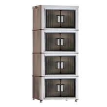 4-Tier Stackable Collapsible Storage Bins With Wheels - Easy Mobility Plastic Organizers - White - View 1