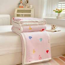 1pc Heart & Rabbit Pattern Baby Blanket, Soft & Comfortable Coral Fleece Newborn Swaddle Wrap - Multicolor - View 9