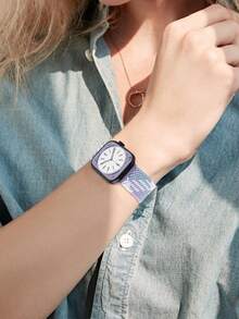 适用于 Ultra 49mm/45mm/44mm/46mm/42mm/41mm/40mm/38mm 男女款的编织弹力单圈表带，柔软尼龙弹性编织腕带，可替换 Ultra 2/3、Series 11/10/9/8/7/6/5/4/3/2/1/SE，是送给返校学生的理想礼物。 - 紫羅蘭 - 查看 6