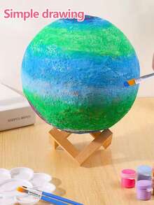 1 pieza Lámpara de estrella/luna pintada a mano DIY, luz nocturna personalizable con dibujos, pintura de color aleatorio - Blanco - Ver 5