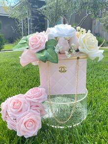 1 件节日派对花纸盒花束收纳桶，带金属链的花店包装袋，手提包式包装篮，非常适合婚礼、派对、节日、鲜花收纳、花束包装、花店、礼品袋以及送给亲人和朋友的精美礼物包装 - 彩色 - 查看 4