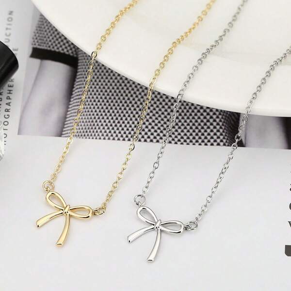 1pc Minimalist Cute Fashion Necklace, Versatile Elegant Bowknot Pendant Choker Necklace Set For Women