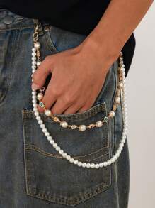 1 件时尚个性化珍珠向日葵彩色方晶锆石装饰男士裤链，适合日常穿着、派对装、节日、生日、周年纪念日，可作为男士的贴心礼物 - 彩色 - 查看 2