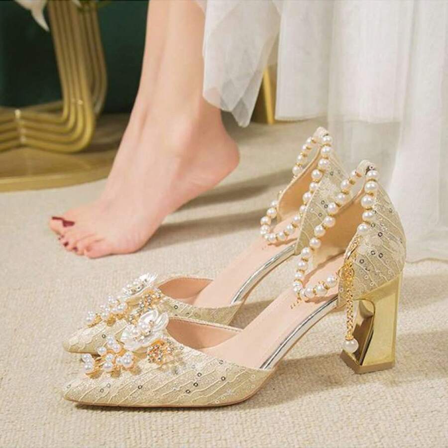 Women Pumps - 銀色粗跟7厘米 - 查看 1