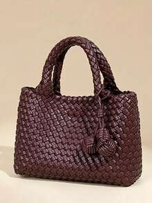 Woven Tote Bag For Women Large Woven Handbag Soft Leather Shoulder Bag Work Shopper Summer Beach Travel Tote Bag With Purse - Multicolor - View 2