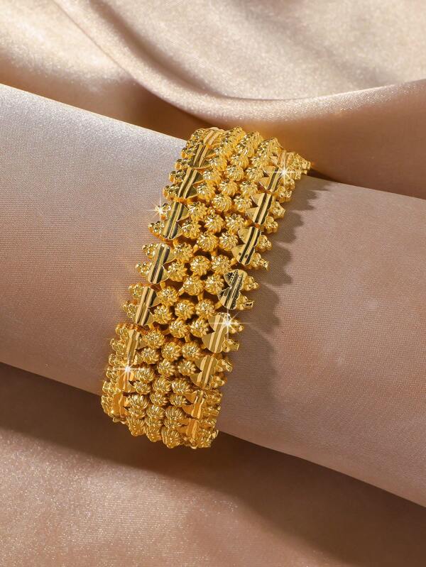 1pc Elegant Glamorous Gold Plated Sparkling Beaded Bracelet, Suitable As Women's Birthday Gift And Daily Wear