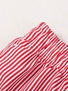 Men's Vertical Striped Drawstring Waist Swim Trunks - Red - View 4