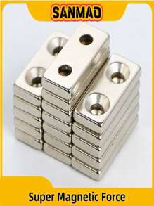 30x10x3mm 工业级矩形磁铁（带对称孔）、金属设备维修定位贴、门窗磁条、货架标签架、教学仪器附件、车间工具定位块、Prime Day 七月库存、返校八月采购