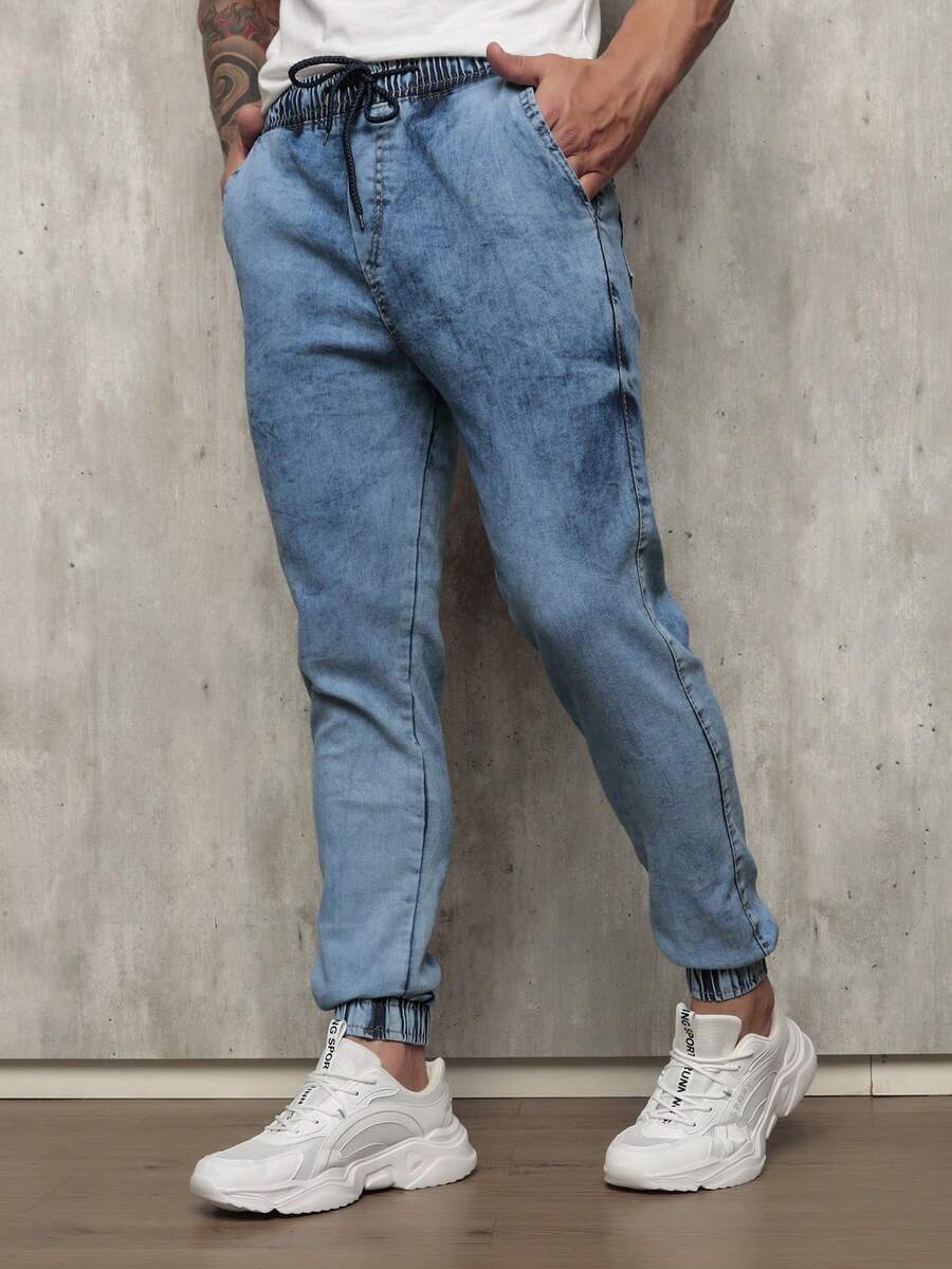 Men's Twill Jogger Pants With Elastic Waistband - Rửa trung bình - Xem 1
