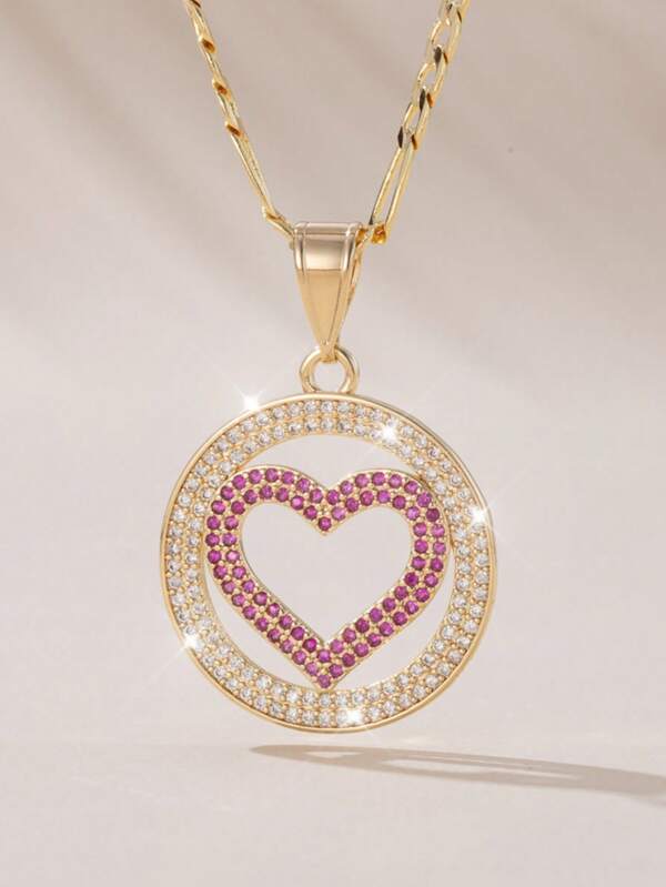 1 Fashionable, Simple And Luxurious Copper Inlaid Synthetic Cubic Zirconia Heart-Shaped Pendant Necklace, Suitable For M