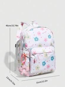 Ransel Wanita Motif Kartun Lucu dengan Blok Warna, Tas Sekolah Kasual, Tas Travel, Kapasitas Besar, dan Liontin Bunga (Posisi Cetakan Acak) - Berwarna merah muda - View 3