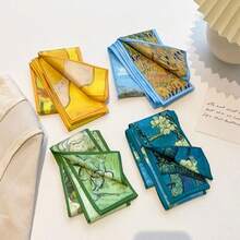 Hair Wrap Women Sweatband 2pcs Women's French Retro Oil Painting Series Floral Striped Printed Silk Scarf Headband Casual Elegant Daily Date Multi-Purpose Gift Dressing(Random Style) Hair Accessories Fashion Hair Band Autumn Accessories - Multicolor - View 4