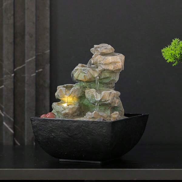 1pc Rural Style Rockery Stone Resin Fountain Decoration - Living Room/Office/Garden Relaxing Home Decoration - Spring And Summer/Mother's Day/Christmas/Unique Creative Gifts For Friends
