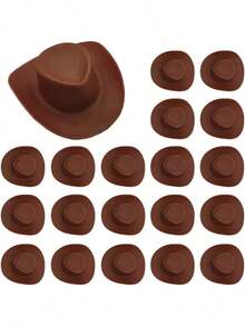 20pcs Mini Brown Cowboy Hat Craft Supplies, Perfect For DIY Projects, Party Decorations And Western Theme Celebrations - Multicolor - View 1