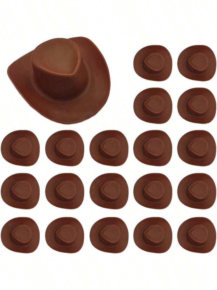 20pcs Mini Brown Cowboy Hat Craft Supplies, Perfect For DIY Projects, Party Decorations And Western Theme Celebrations - Multicolor - View 1