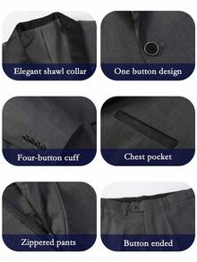4 PCS Men Suit Tuxedo Vest Pants Necktie Shawl Collar One Button For Wedding Banquet Prom Chic Elegant Men Attire - 灰色 - 查看 3