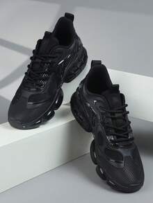 运动鞋男鞋时尚男士运动鞋系带鞋黑色个性黑色街头休闲鞋 - 黑色 - 查看 2